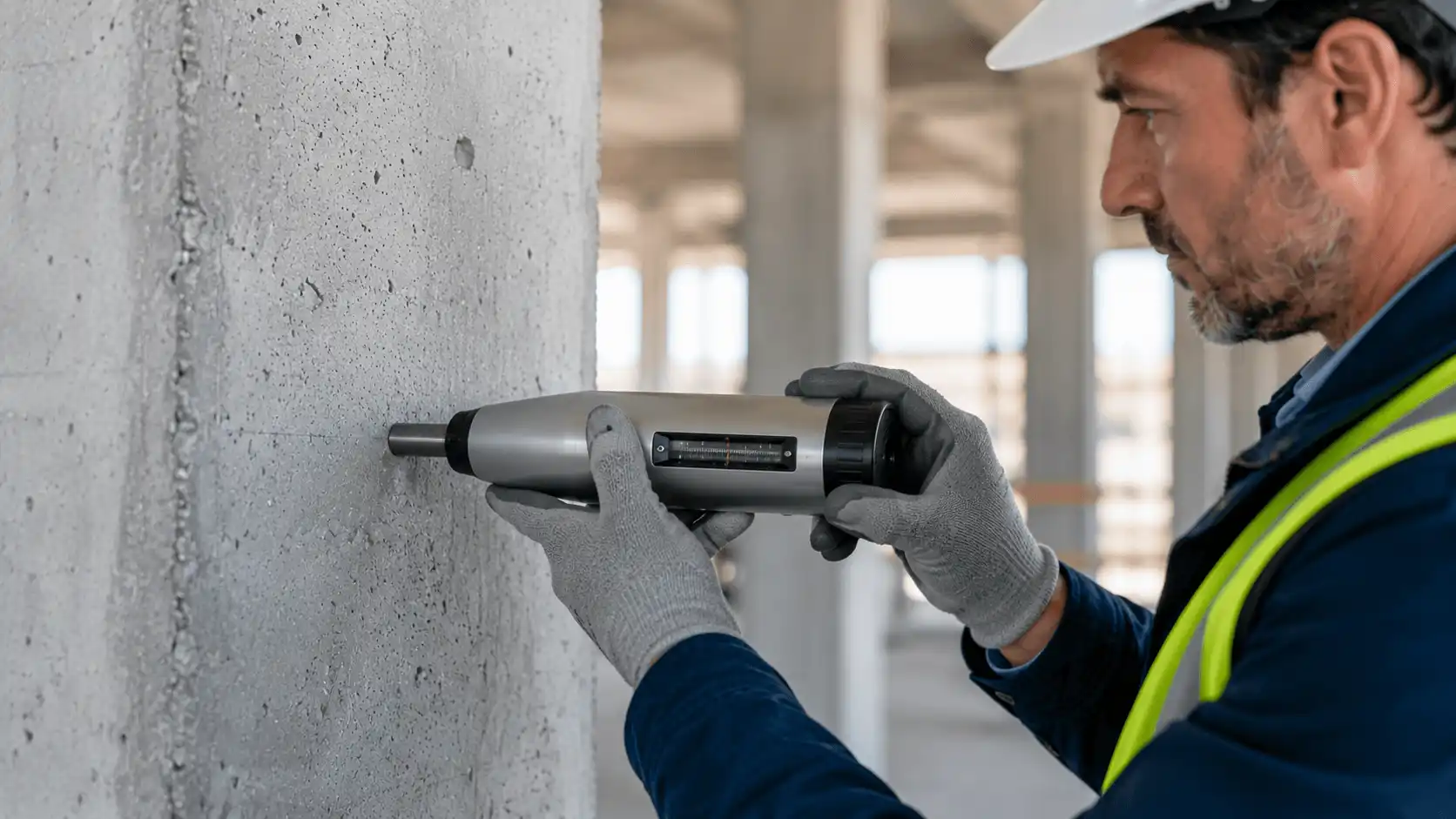 Scléromètre utilisé pour mesurer la résistance du béton lors d'un diagnostic structurel — RS Ingénierie