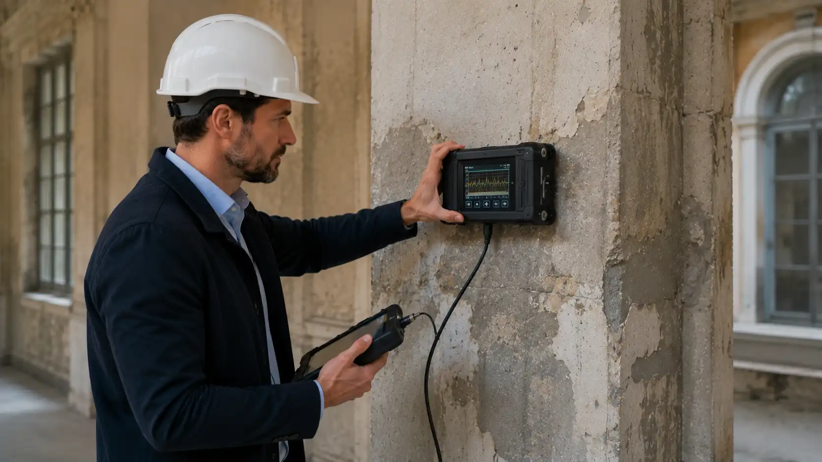 Ingénieur RS Ingénierie réalisant un diagnostic structurel dans un ERP ancien — vérification sécurité