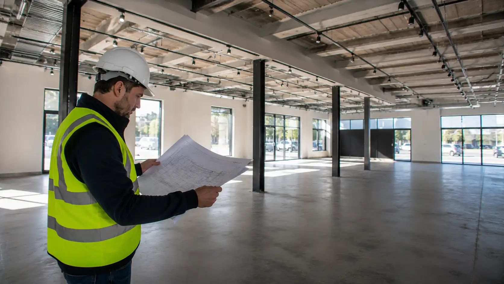 Ingénieur RS Ingénierie réalisant l'étude structurelle d'une mezzanine dans un local commercial